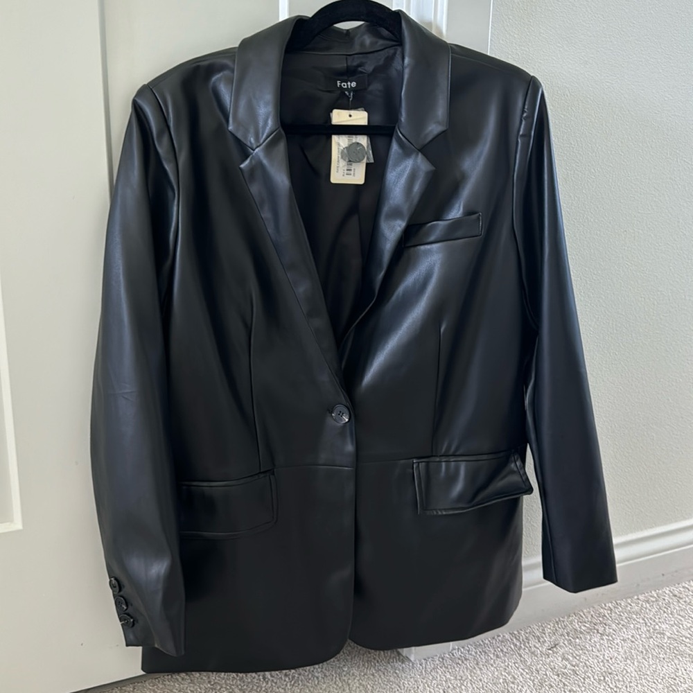 Fake leather blazer